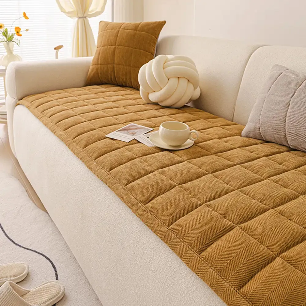 Herringbone Chenille Sofa Cover with Non-Slip Backing