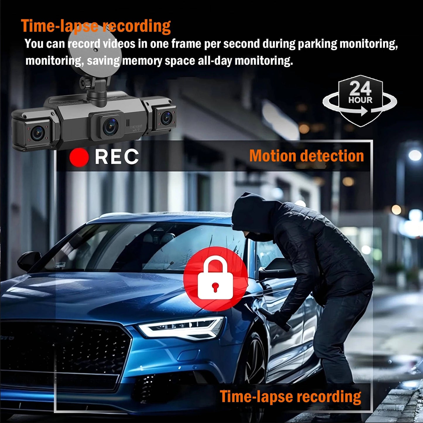 4-Camera Dash Cam System – 1920P Front, Night Vision, WiFi & G-Sensor