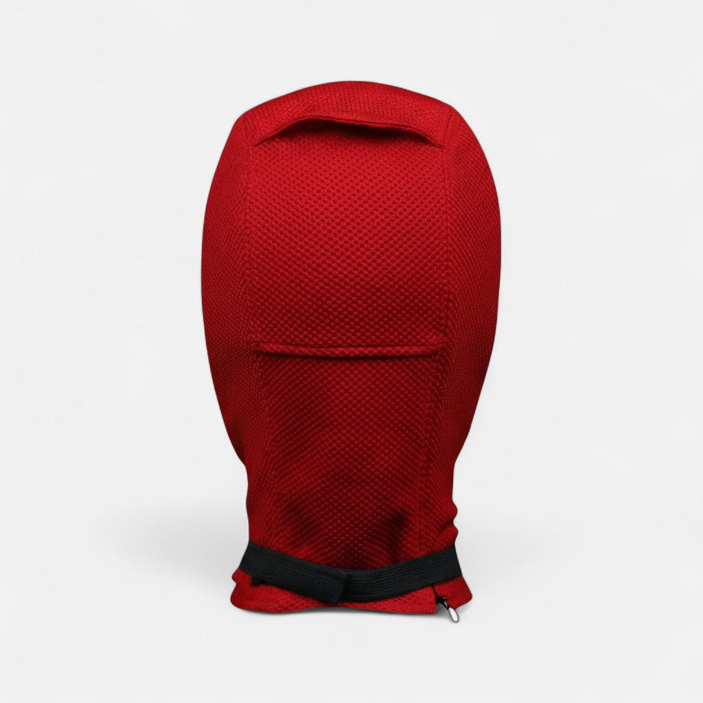Red Mercenary Knitted Cotton Mask with Back Zip