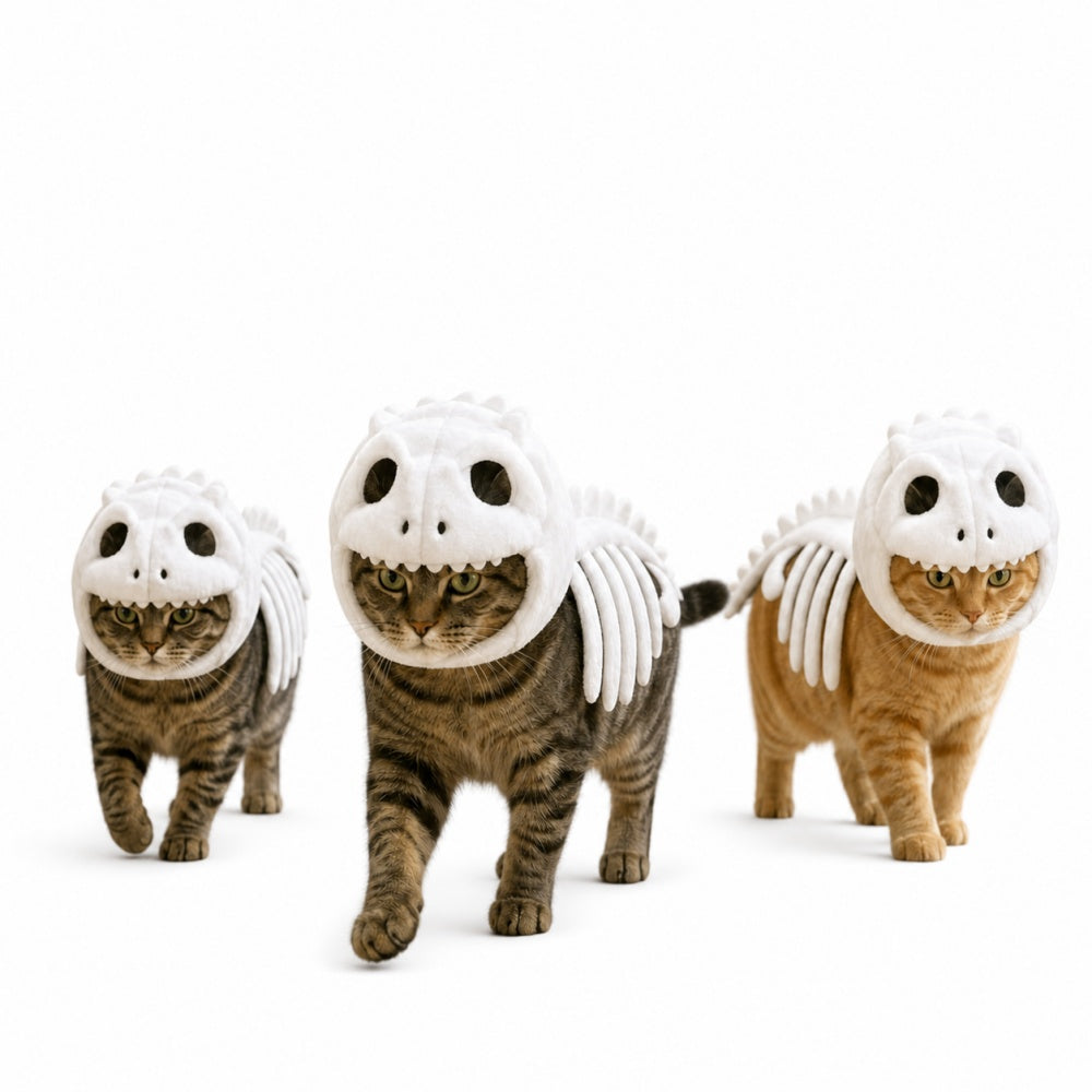 Pet Dinosaur Skeleton Plush Headwear - Halloween Cat Costume, 40 x 35 x 16 cm