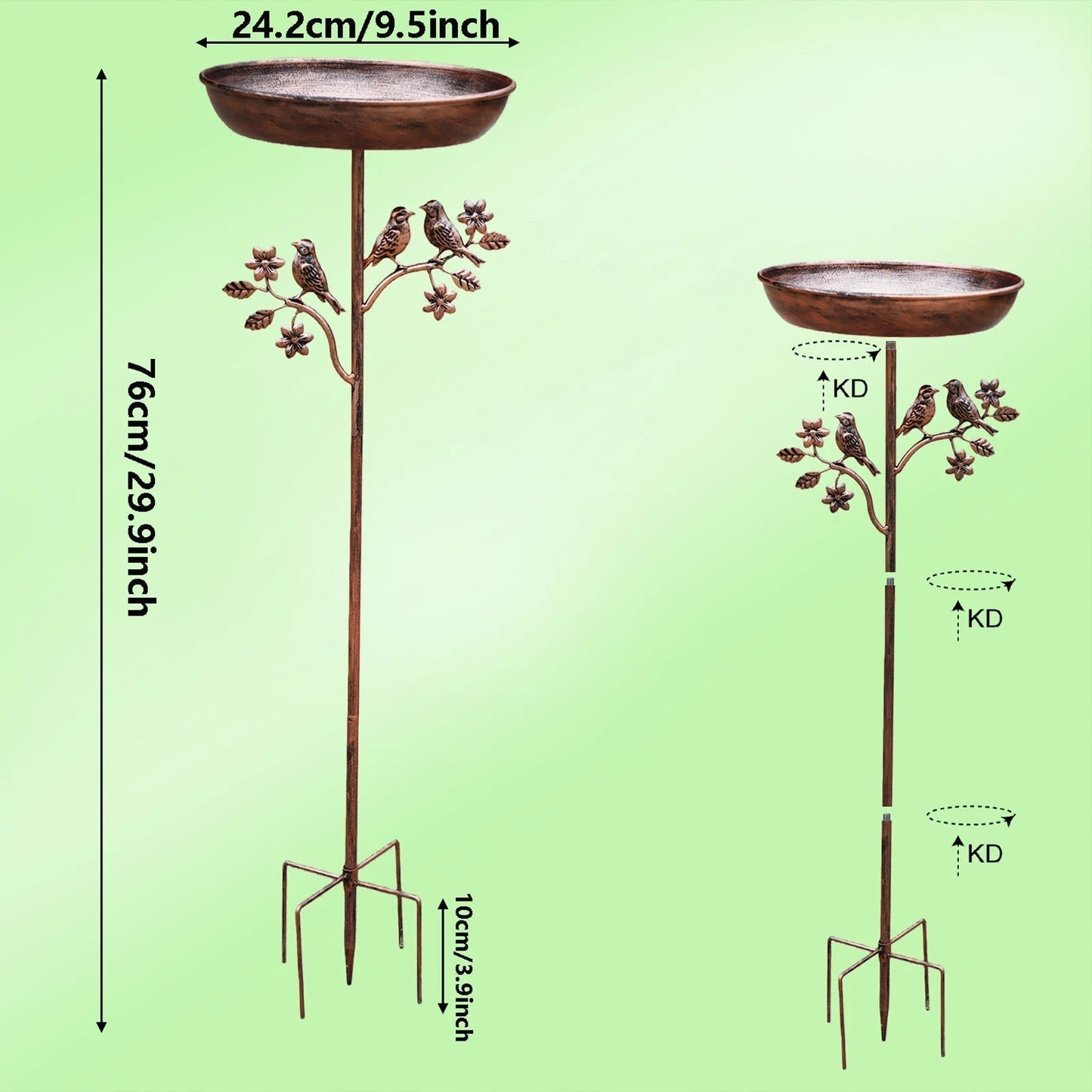 Outdoor Garden Bird Bath with Decorative Bowl & Ground Stake