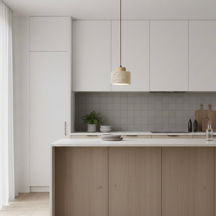 Natural Travertine Pendant Light – Nordic Minimalist E27/E26 Ceiling Lamp
