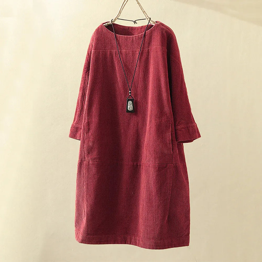 Women’s A-Line Above-Knee Dress – Soft Round-Neck Casual Dress