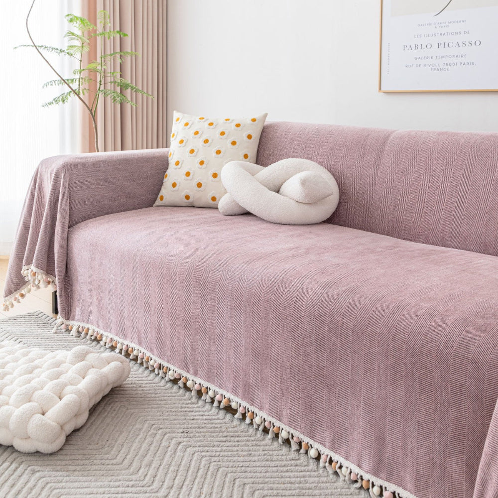 Pet-Friendly Herringbone Tassel Sofa Cover