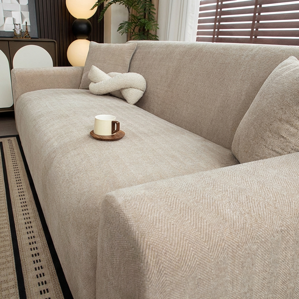 Full-Coverage Herringbone Stretch Sofa Cover