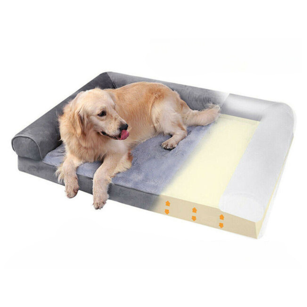 Large Memory Foam Dog Bed with Waterproof Lining & Bolsters