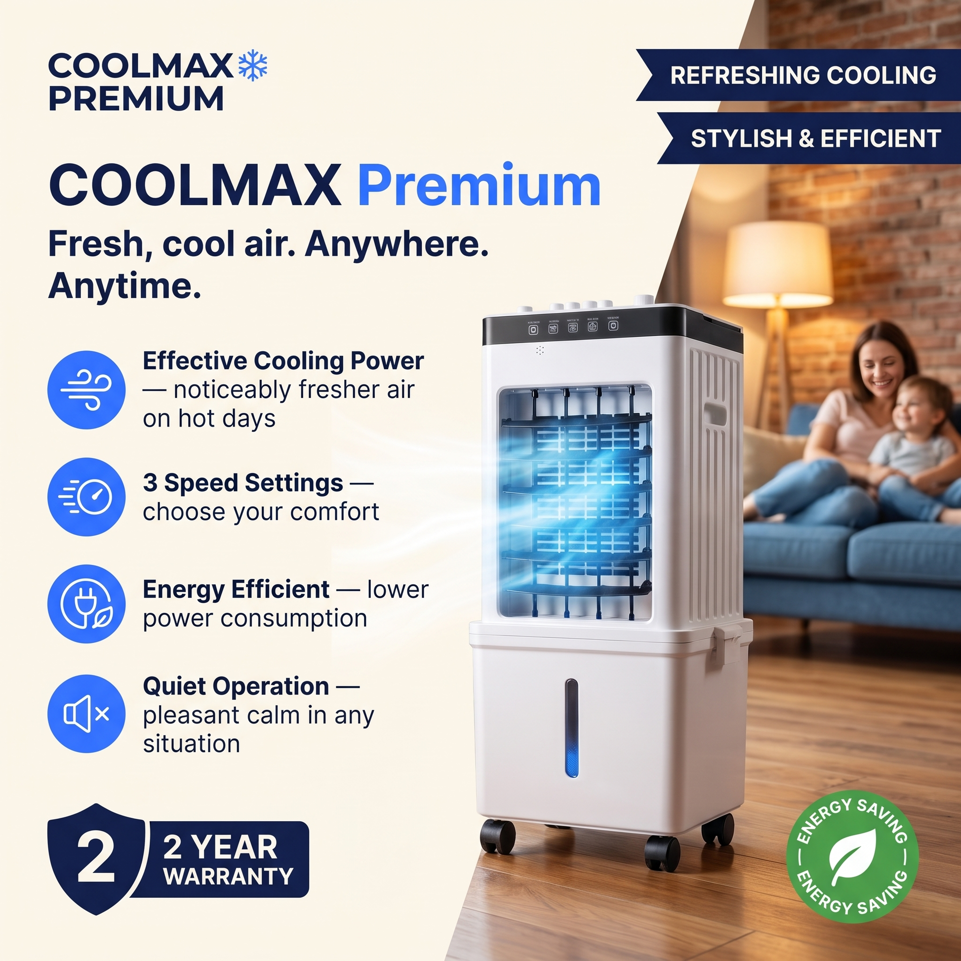Portable Air Cooler – CoolMax Mobile Cooling Fan for Indoor Spaces