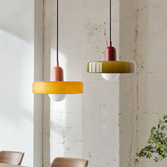 Bauhaus Stained Glass Pendant Light – Round Colourful Ceiling Lamp
