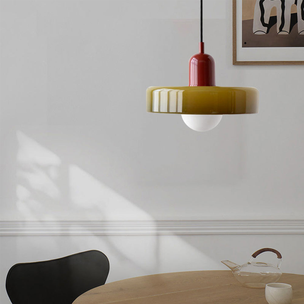 Bauhaus Stained Glass Pendant Light – Round Colourful Ceiling Lamp