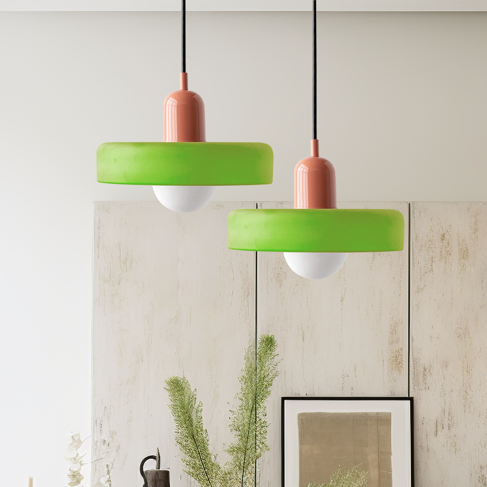 Bauhaus Stained Glass Pendant Light – Round Colourful Ceiling Lamp