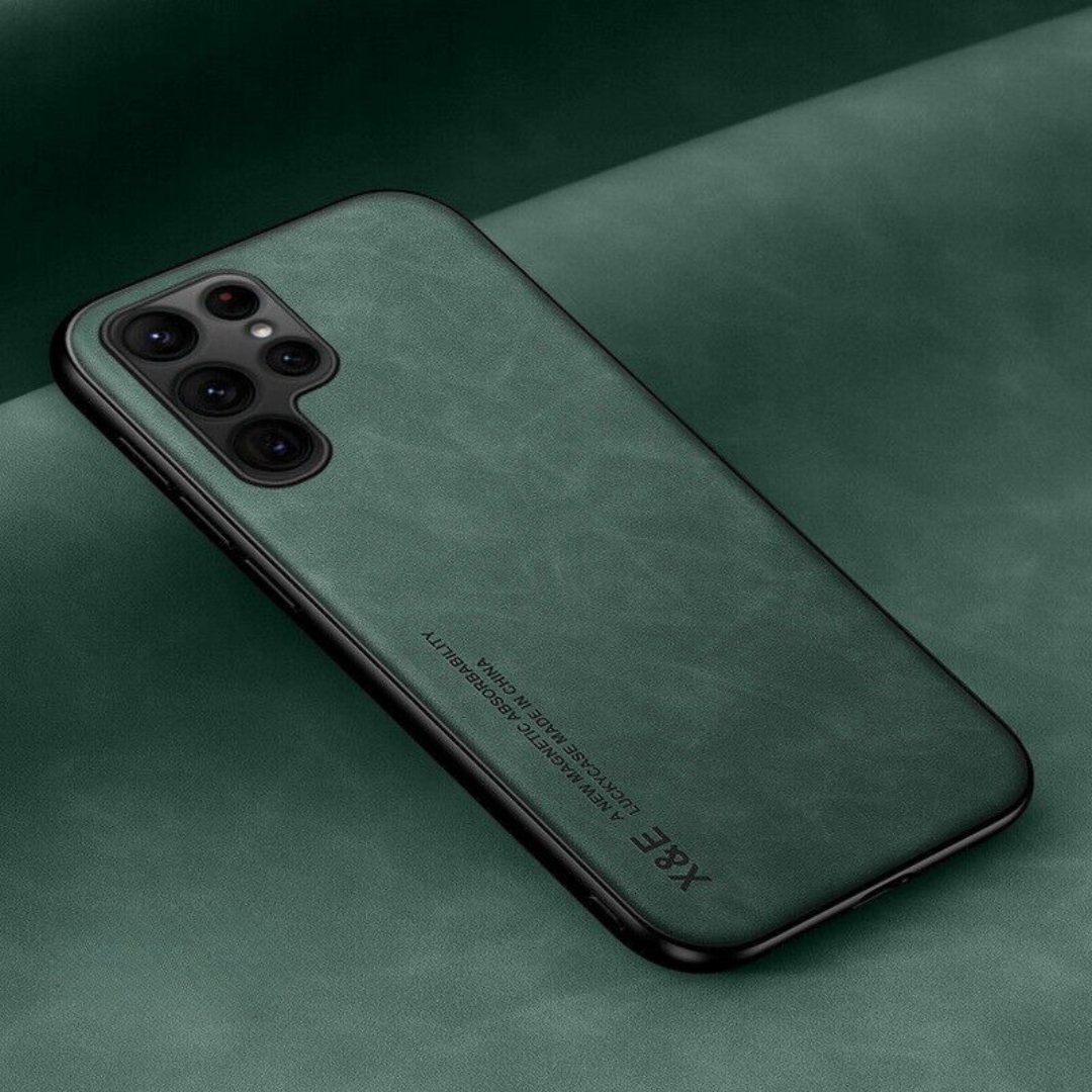 Slim Magnetic Phone Case – Faux Leather Cover with Camera Guard