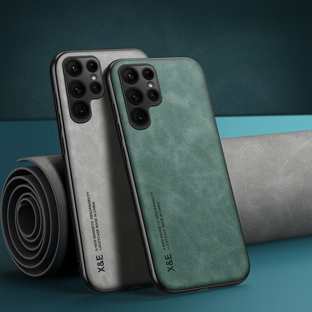 Slim Magnetic Phone Case – Faux Leather Cover with Camera Guard