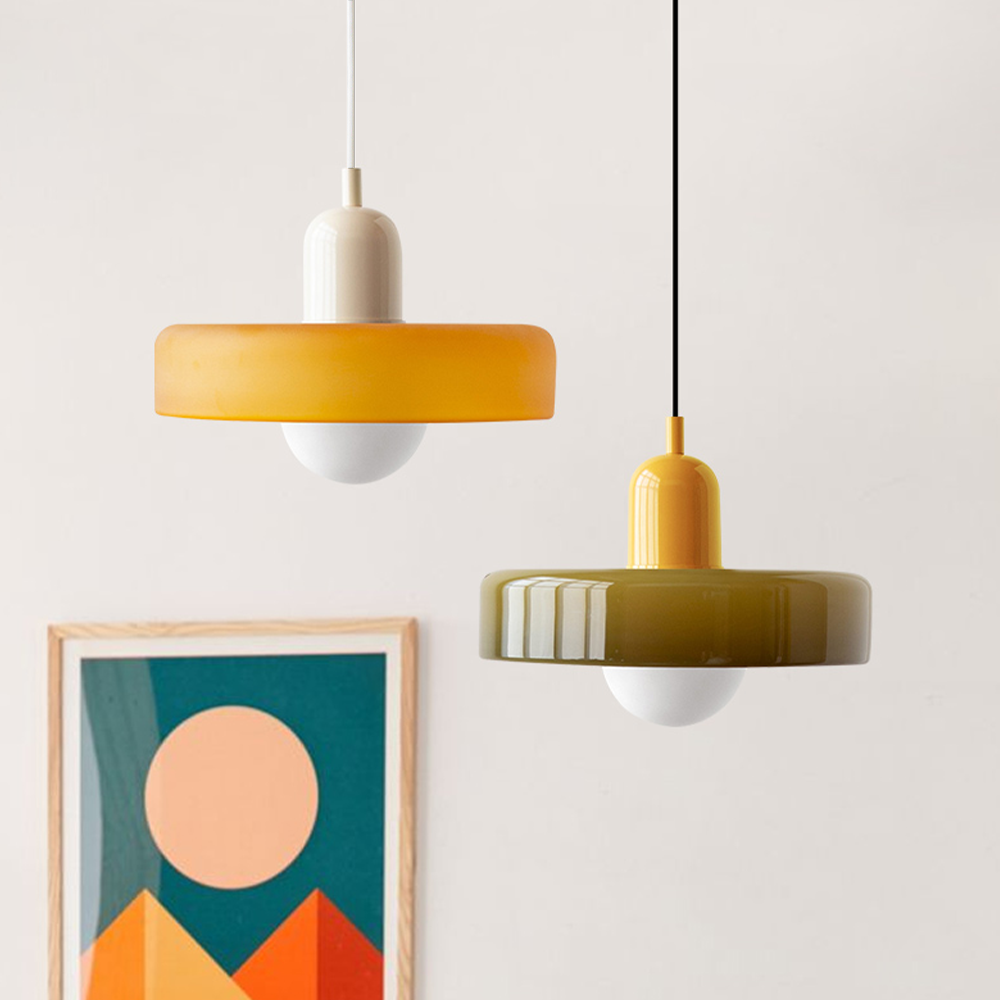Bauhaus Stained Glass Pendant Light – Round Colourful Ceiling Lamp