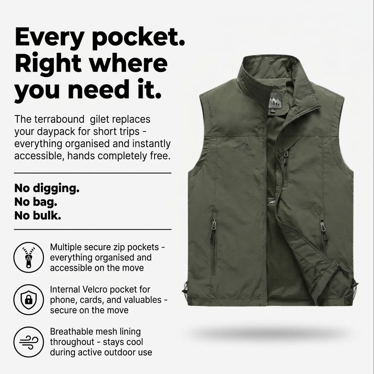 Lightweight Hiking Gilet – Breathable Multi-Pocket Outdoor Vest