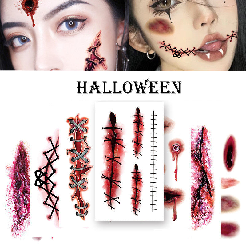 Halloween Temporary Scar & Stitch Tattoos - 20 Sheets for Zombie & Vampire Makeup