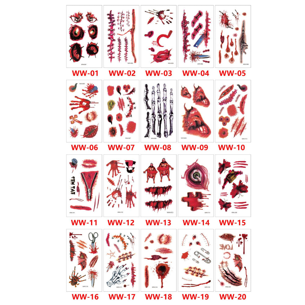 Halloween Temporary Scar & Stitch Tattoos - 20 Sheets for Zombie & Vampire Makeup