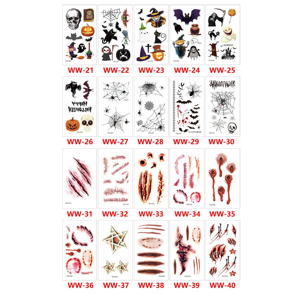 Halloween Temporary Scar & Stitch Tattoos - 20 Sheets for Zombie & Vampire Makeup