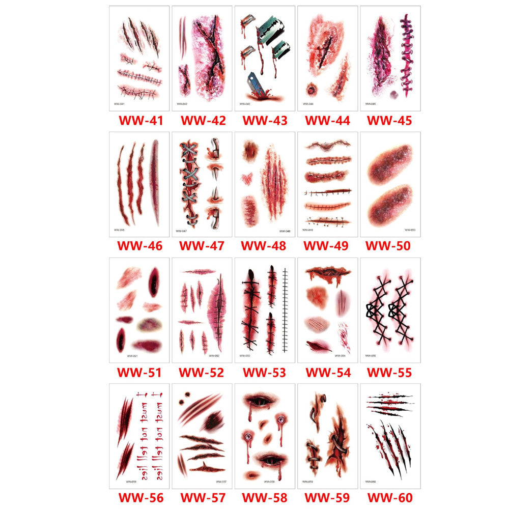 Halloween Temporary Scar & Stitch Tattoos - 20 Sheets for Zombie & Vampire Makeup