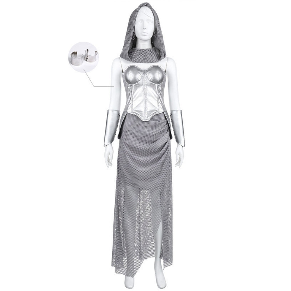 Renaissance Medieval Silver Chainmail Skirt Set Knight Halloween Costume