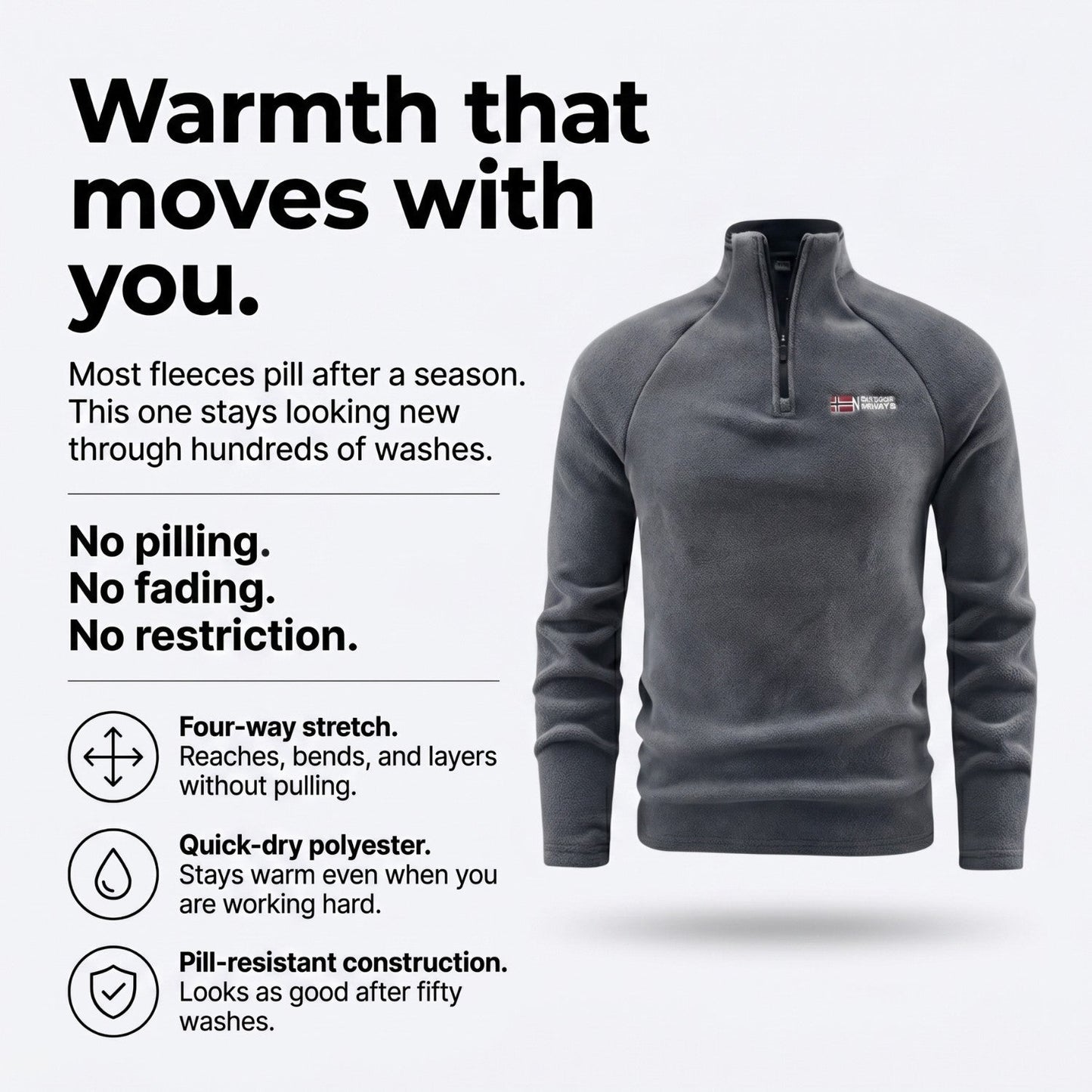 Men’s Quarter-Zip Fleece Pullover – Lightweight Hiking & Camping Mid-Layer