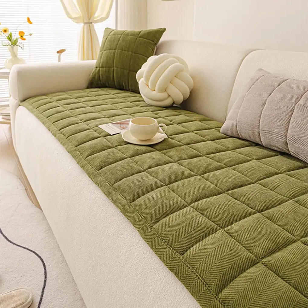 Herringbone Chenille Sofa Cover with Non-Slip Backing