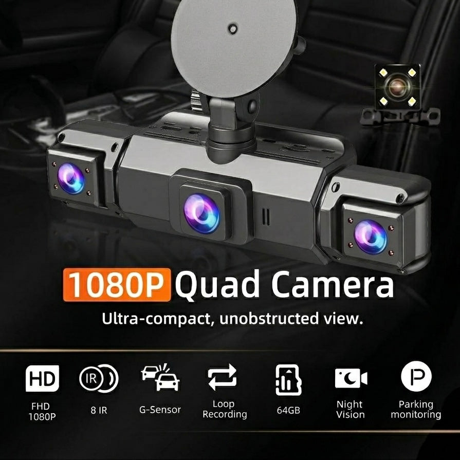 4-Camera Dash Cam System – 1920P Front, Night Vision, WiFi & G-Sensor