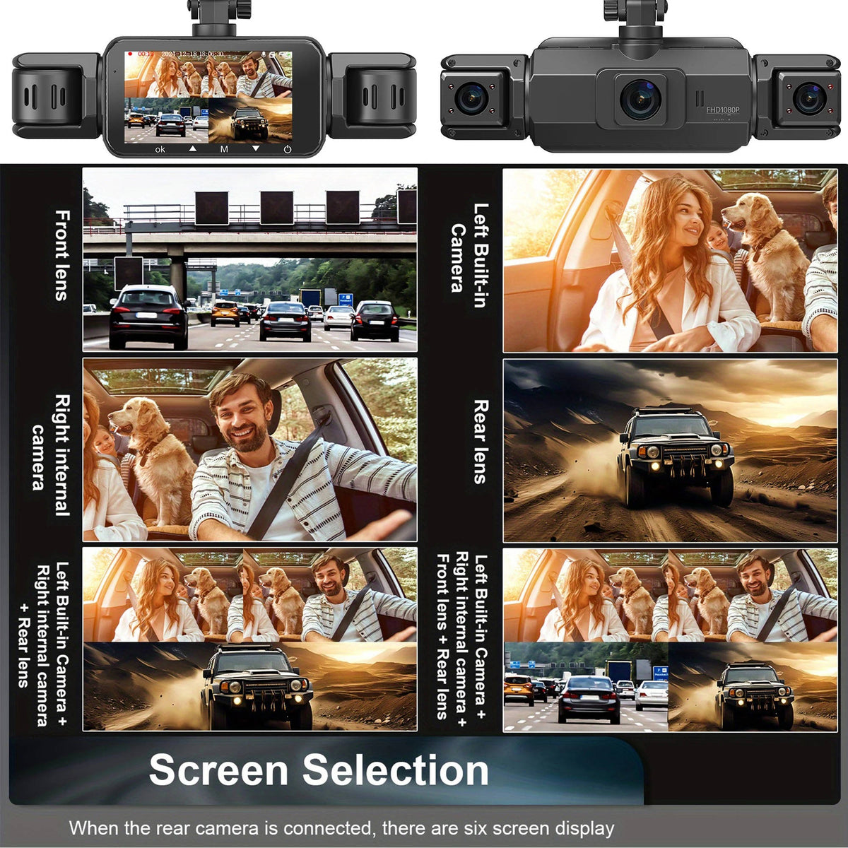 4-Camera Dash Cam System – 1920P Front, Night Vision, WiFi & G-Sensor