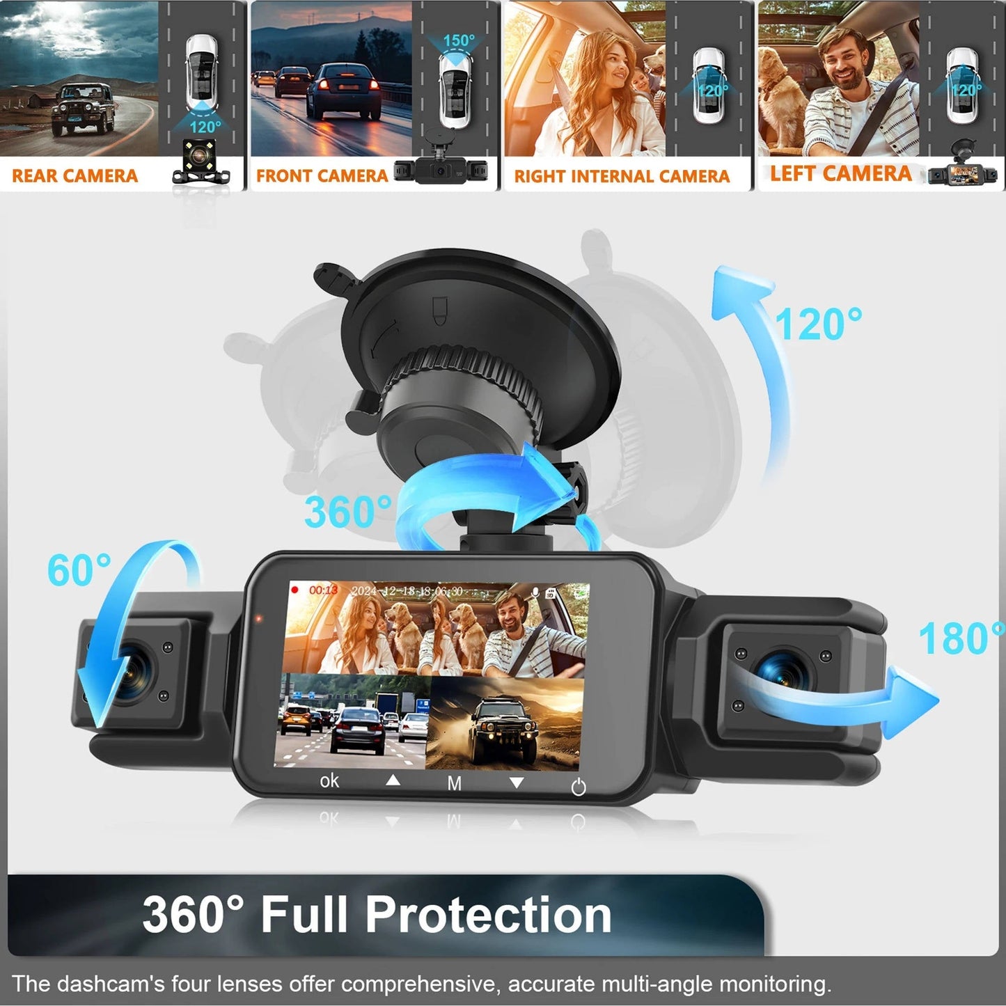4-Camera Dash Cam System – 1920P Front, Night Vision, WiFi & G-Sensor