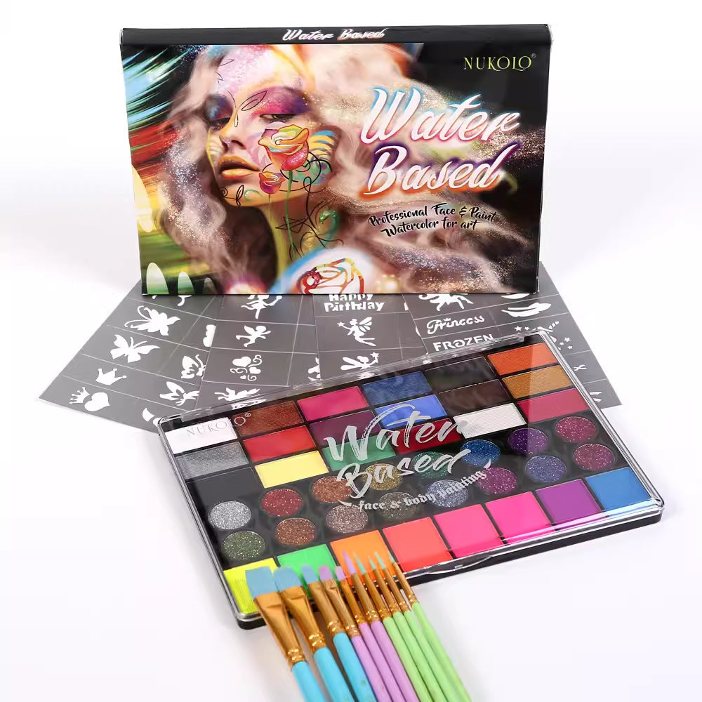 Halloween Face Painting Kit - 42 Colours, 10 Brushes & 4 Stencils