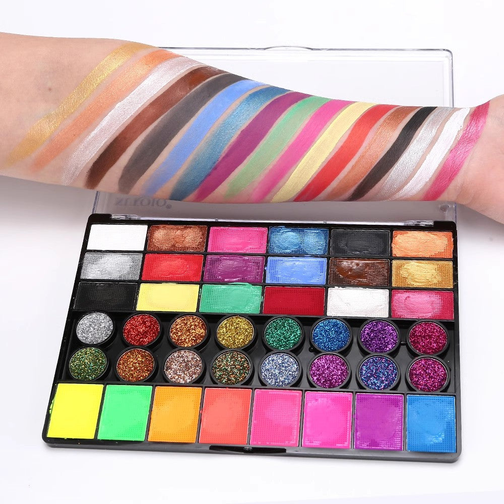 Halloween Face Painting Kit - 42 Colours, 10 Brushes & 4 Stencils