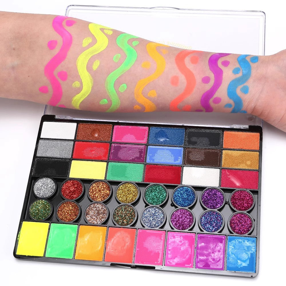 Halloween Face Painting Kit - 42 Colours, 10 Brushes & 4 Stencils