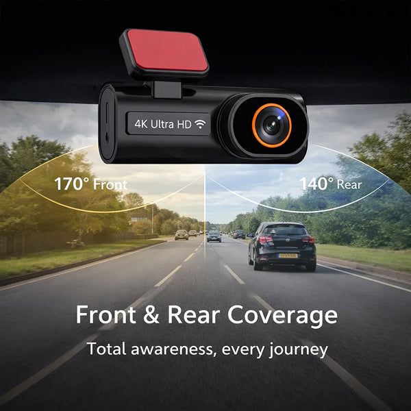 4K Front & Rear Dash Cam – WiFi, Loop Recording & 64GB Card