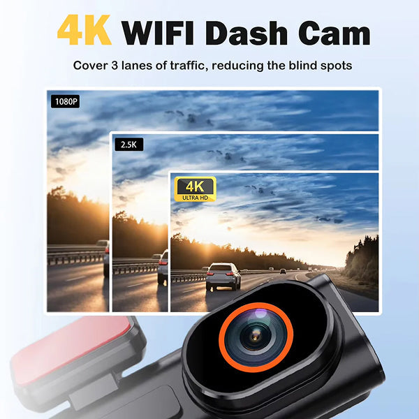 4K Front & Rear Dash Cam – WiFi, Loop Recording & 64GB Card