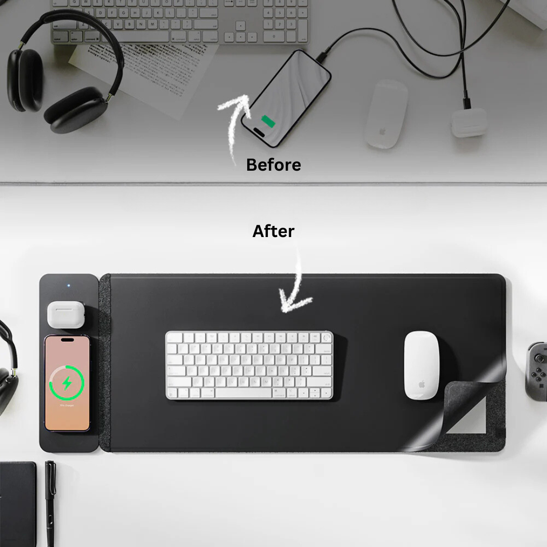 Wireless Charging Desk Mat – Large Non-Slip Faux Leather Desk Pad