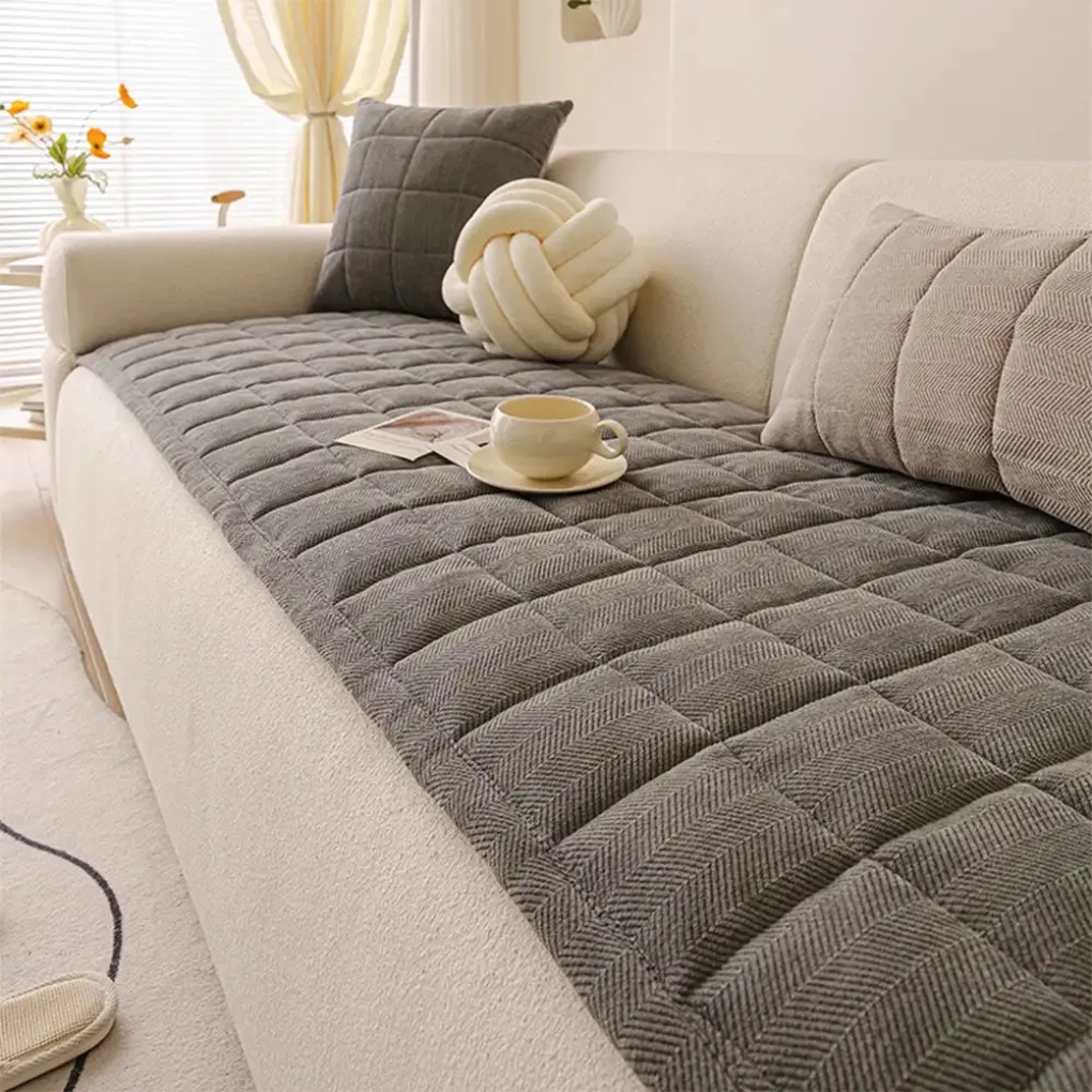 Herringbone Chenille Sofa Cover with Non-Slip Backing