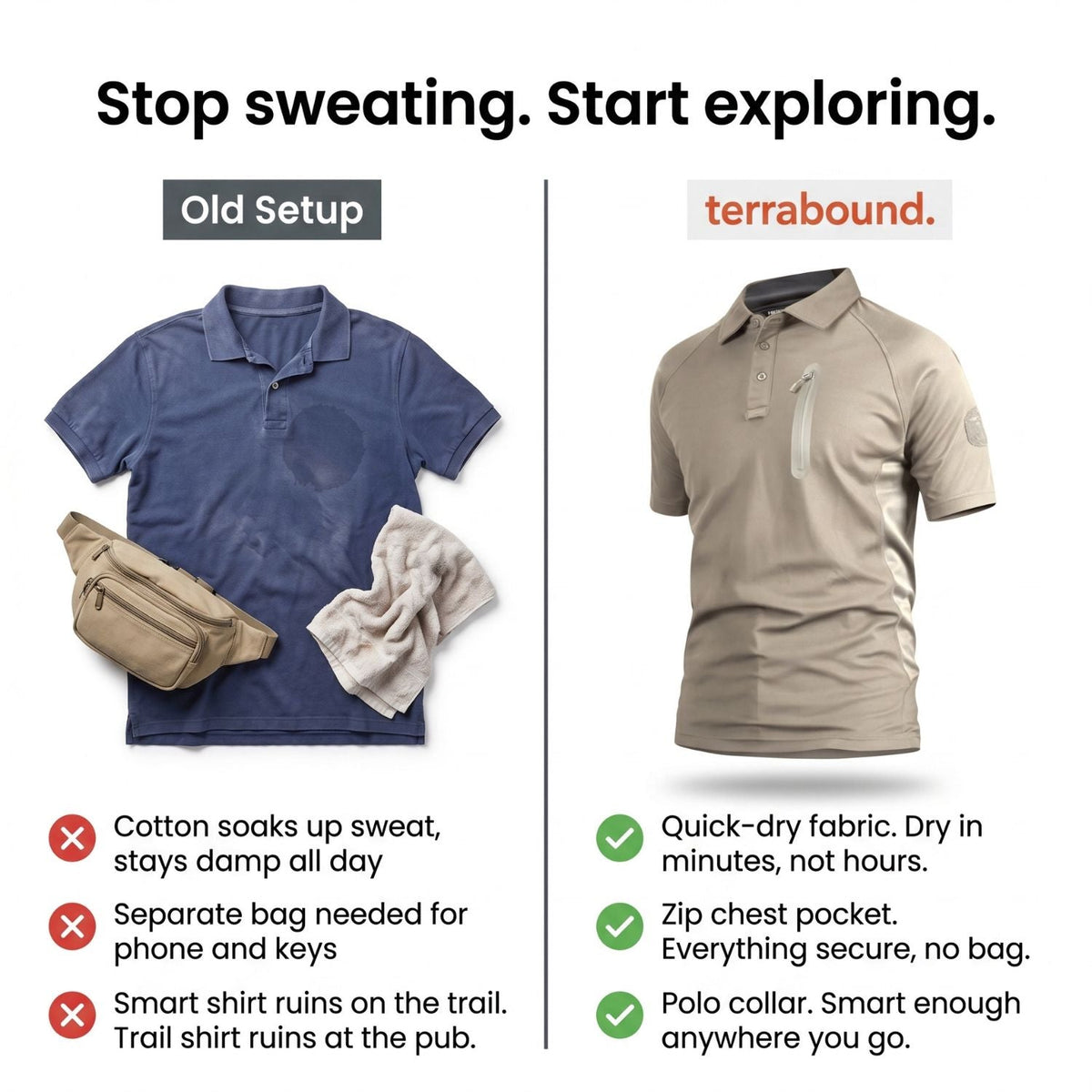 Men’s Quick-Dry Polo Shirt – Zip-Pocket Hiking & Outdoor Top