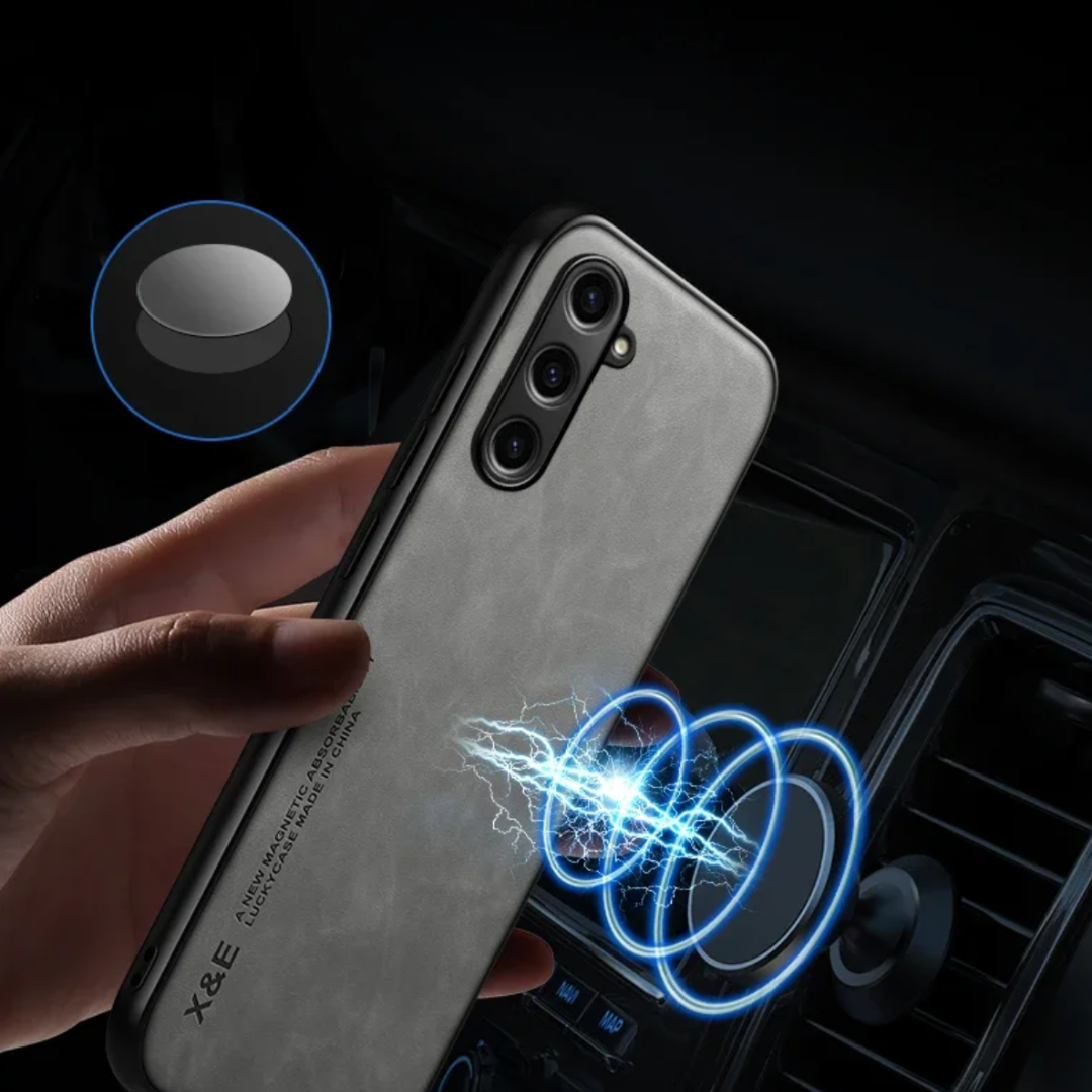 Slim Magnetic Phone Case – Faux Leather Cover with Camera Guard
