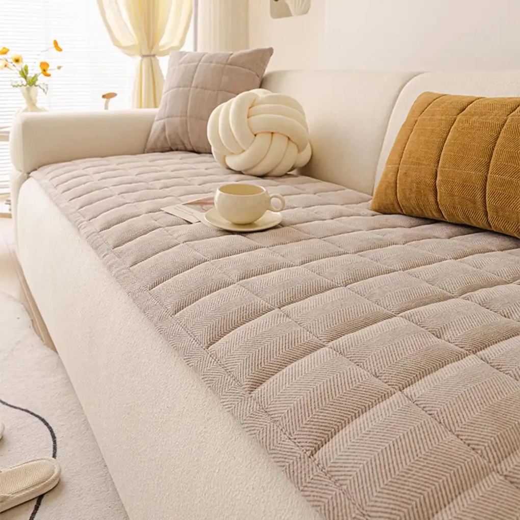 Herringbone Chenille Sofa Cover with Non-Slip Backing