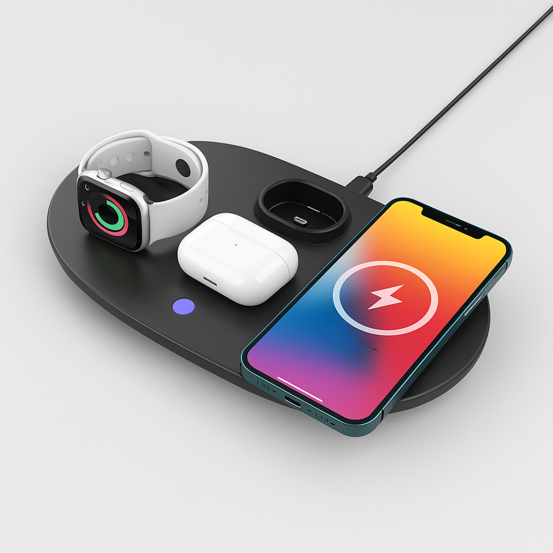 4-in-1 Wireless Charging Station with Headphone Stand – Multi-Device Desk Charger