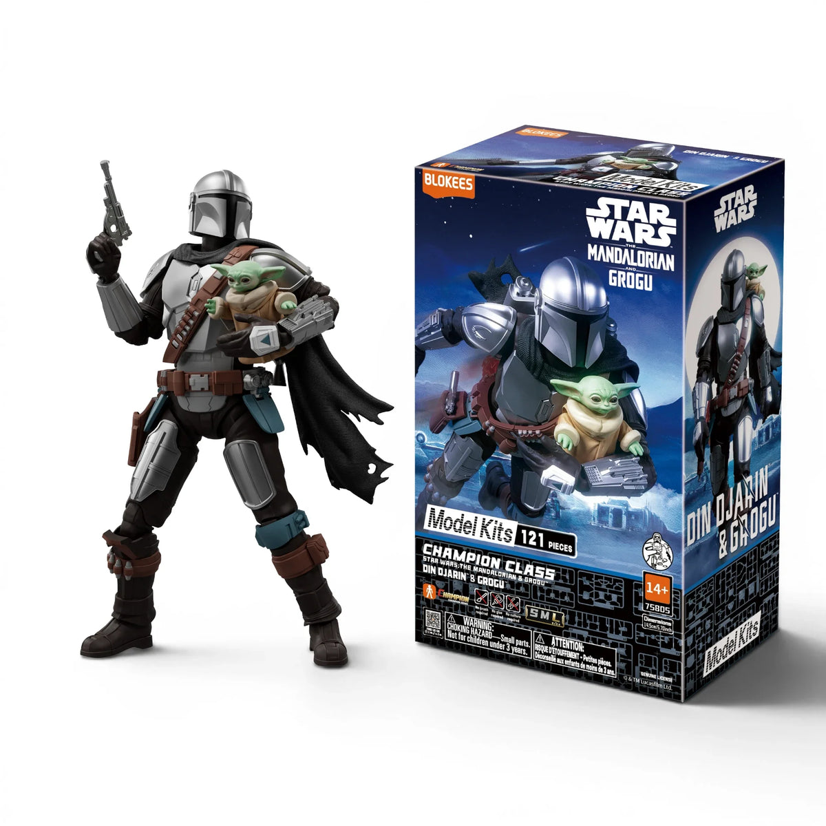 Armoured Bounty Hunter & Small Green Alien Poseable Model Kit