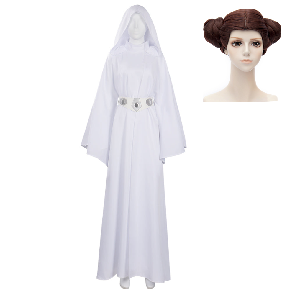 Adult Princess Leia White Long Dress Robe With Belt Halloween Costume
