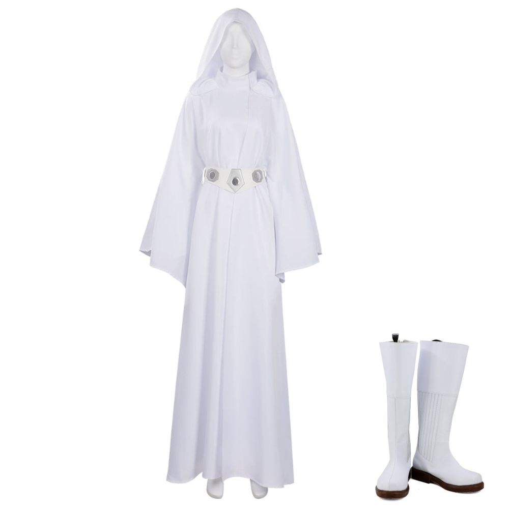 Adult Princess Leia White Long Dress Robe With Belt Halloween Costume