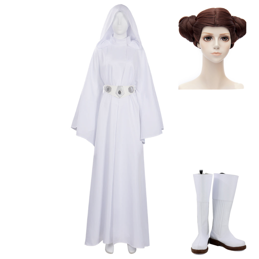 Adult Princess Leia White Long Dress Robe With Belt Halloween Costume