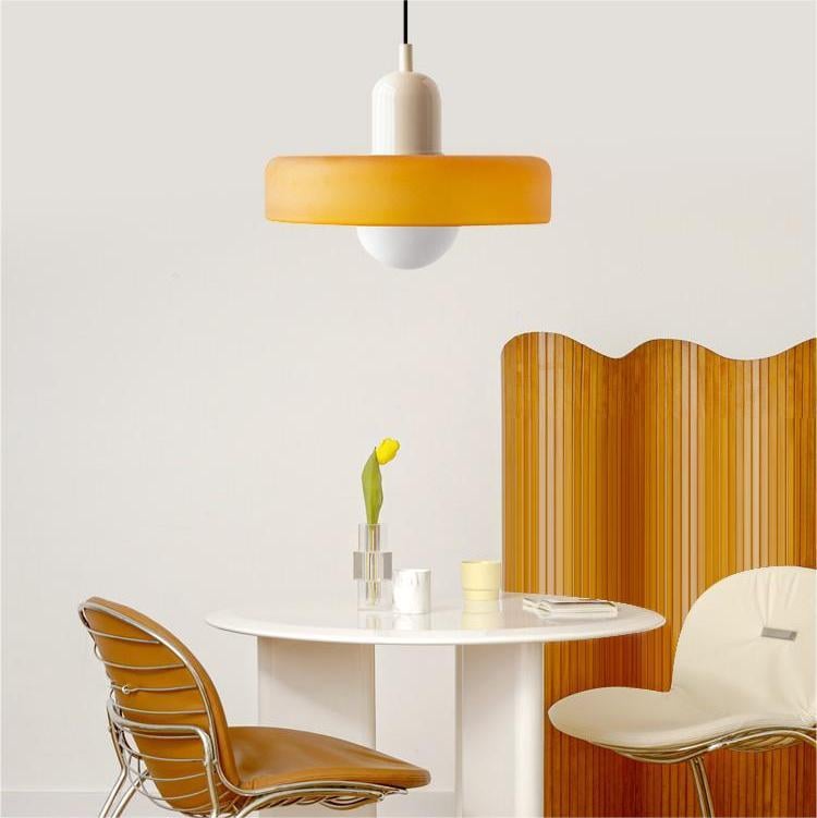 Bauhaus Stained Glass Pendant Light – Round Colourful Ceiling Lamp