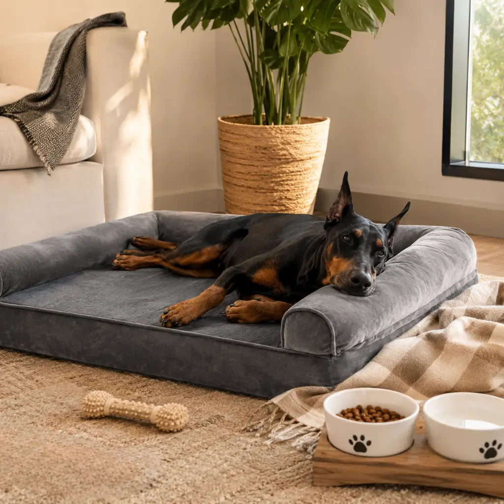 Large Memory Foam Dog Bed with Waterproof Lining & Bolsters