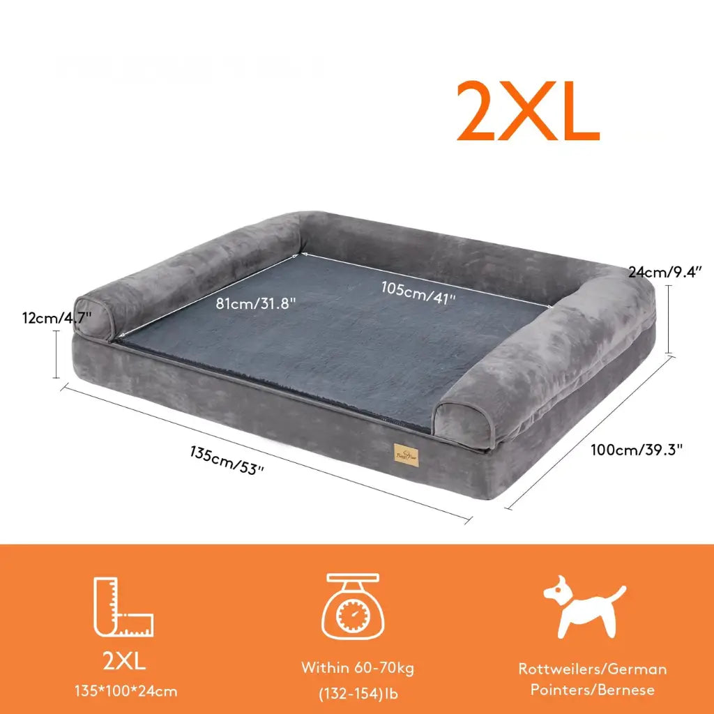 Large Memory Foam Dog Bed with Waterproof Lining & Bolsters