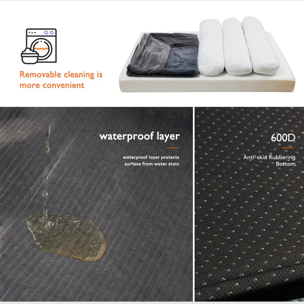 Large Memory Foam Dog Bed with Waterproof Lining & Bolsters