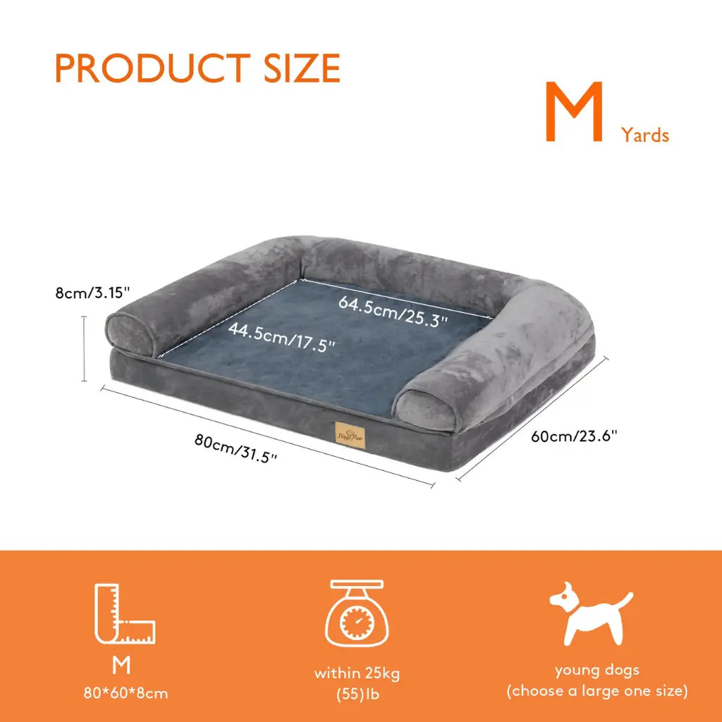 Large Memory Foam Dog Bed with Waterproof Lining & Bolsters
