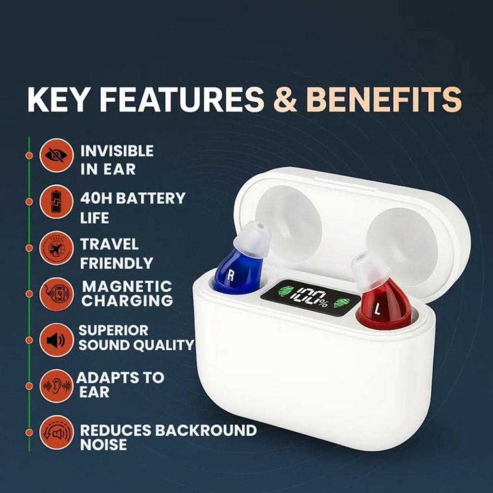 Rechargeable Hearing Amplifier Earbuds – AuraClar Discreet In-Ear Set