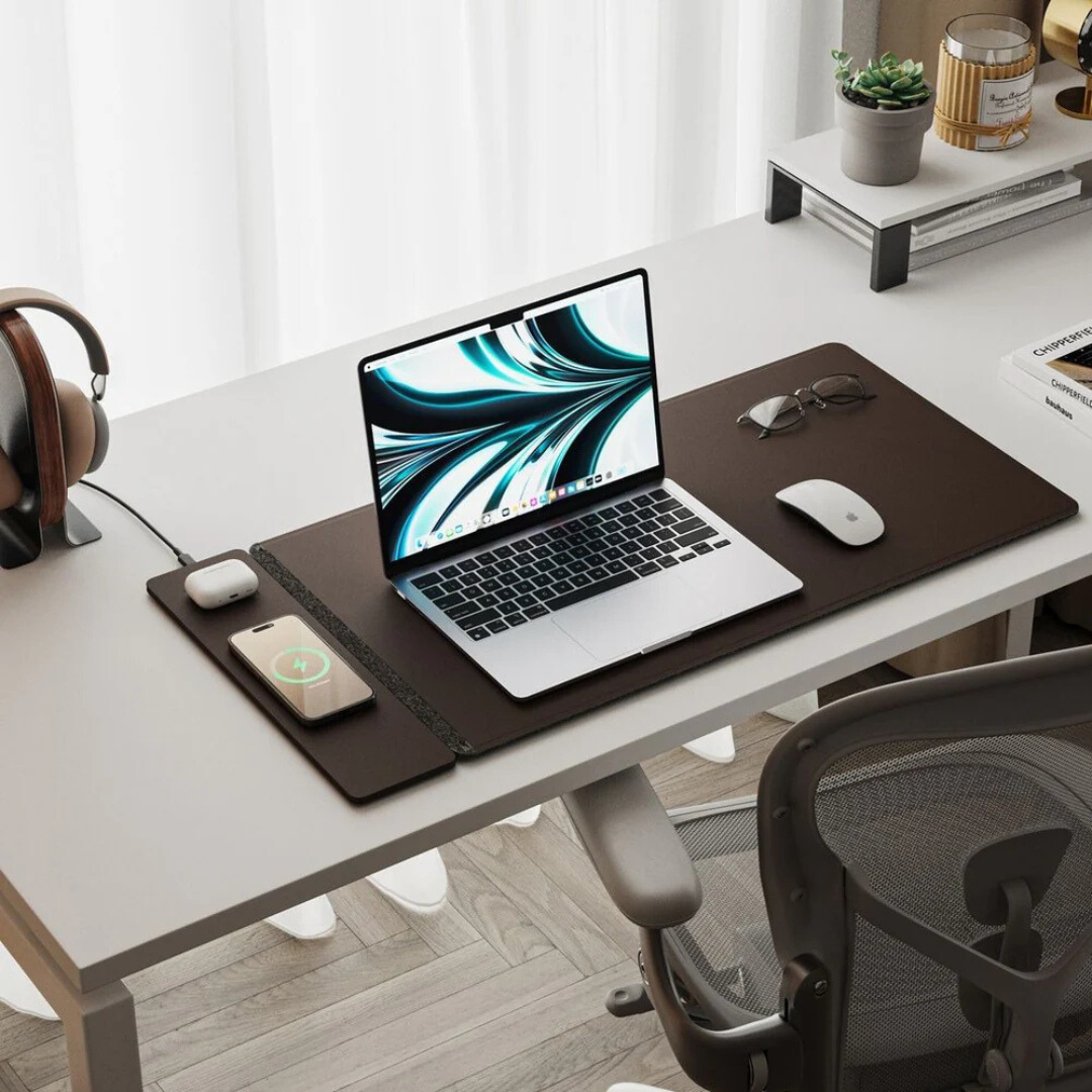 Wireless Charging Desk Mat – Large Non-Slip Faux Leather Desk Pad